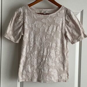 LOFT Women's Cream Lace Texture Top